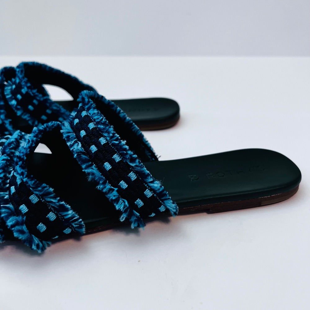 Rothy's Triple Band Slides Teal Blue‎ Fringe Women's 11 Boho Comfort - Picture 5 of 9
